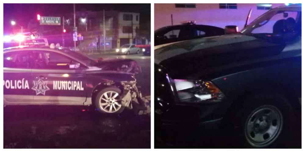 Chocan patrullas de la Policía Municipal de Aguascalientes frente a Star Médica