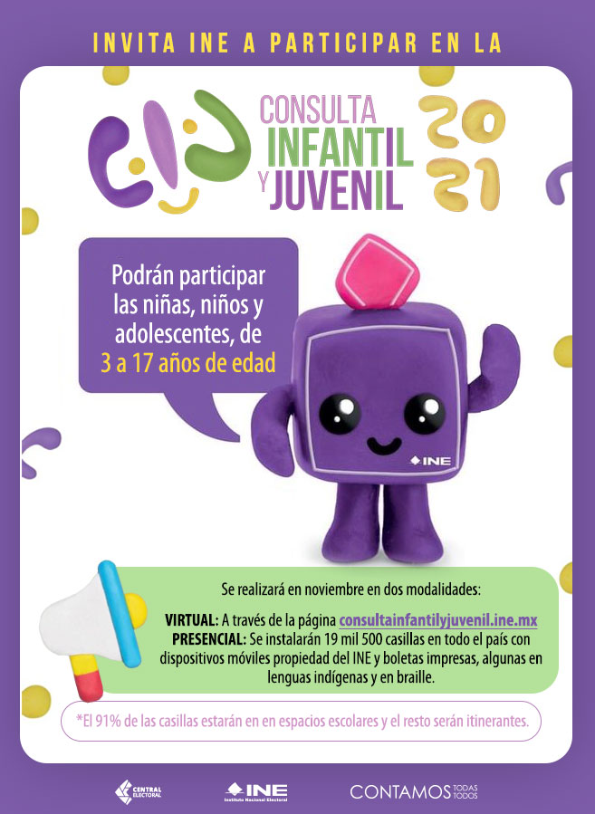 INE lanza convocatoria a niñas, niños y adolescentes para la Consulta Infantil y Juvenil 2021